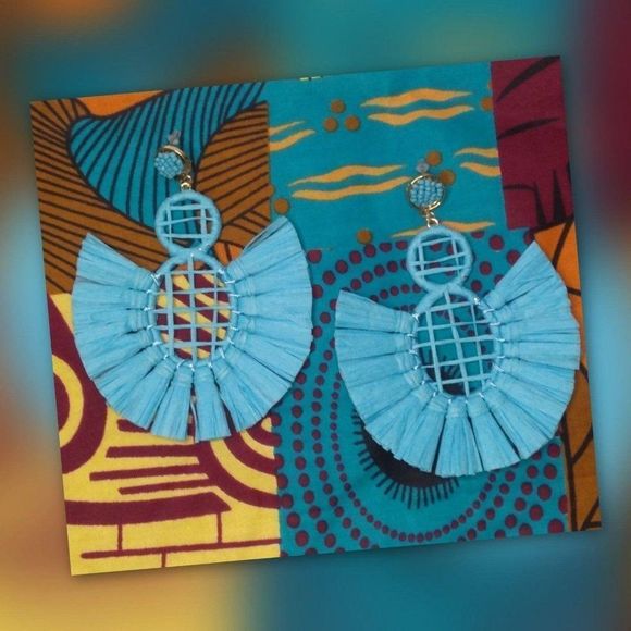 Vintage Style Boho Large Summer Raffia Earrings - Picture 4 of 5